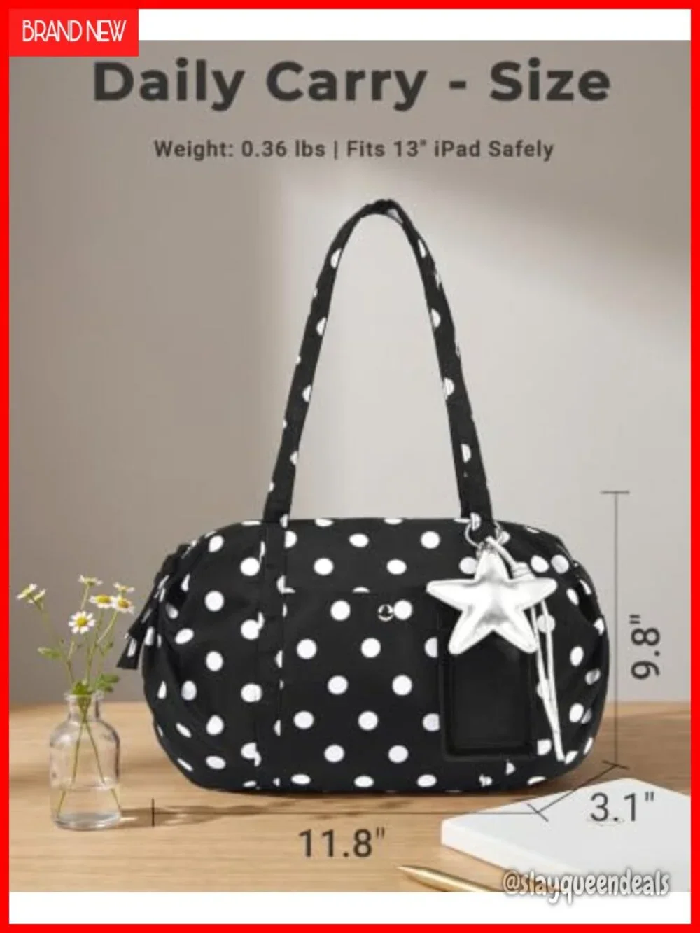 Slouchy Nylon Polka Dot Hobo Tote Fits 13